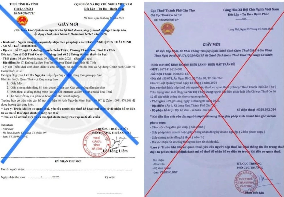 
Văn bản bị phát hiện giả mạo cơ quan thuế.