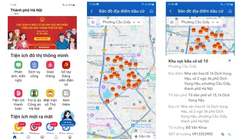 iHanoi tích hợp bản đồ số 1.451 điểm bầu cử, hỗ trợ tra cứu nhanh