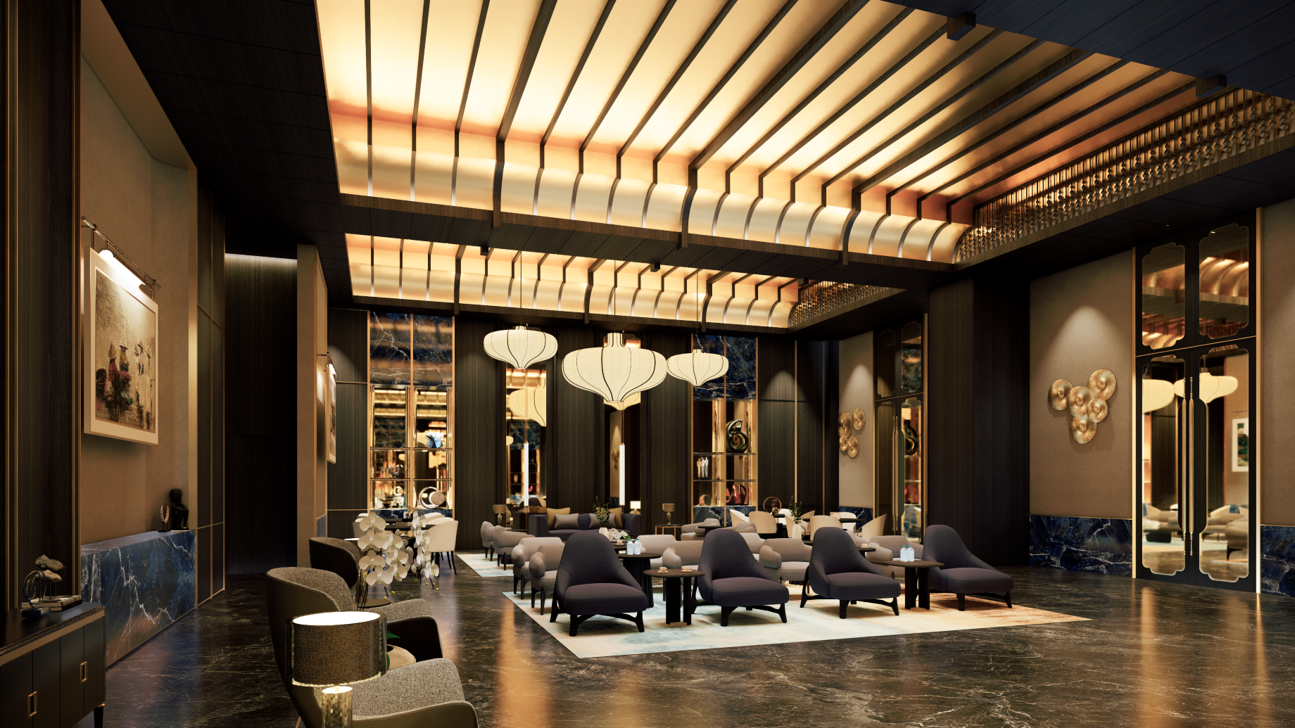 Phối cảnh phòng chờ dành cho lãnh đạo cấp cao tại nhà ga VIP.