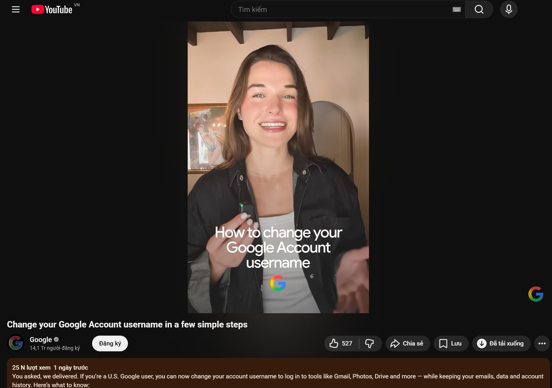 Video hướng dẫn người dùng thay đổi tài khoản Email (nguồn: Google)