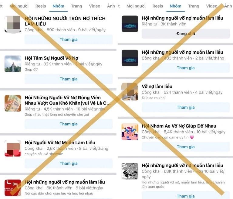 Nhiều hội nhóm “vỡ nợ, làm liều” hoạt động trên Facebook.