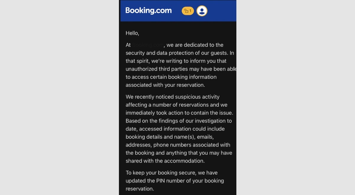 Booking.com bắt đầu thông báo cho khách hàng trong tuần này về việc dữ liệu đặt phòng bị lộ (nguồn: Reddit)