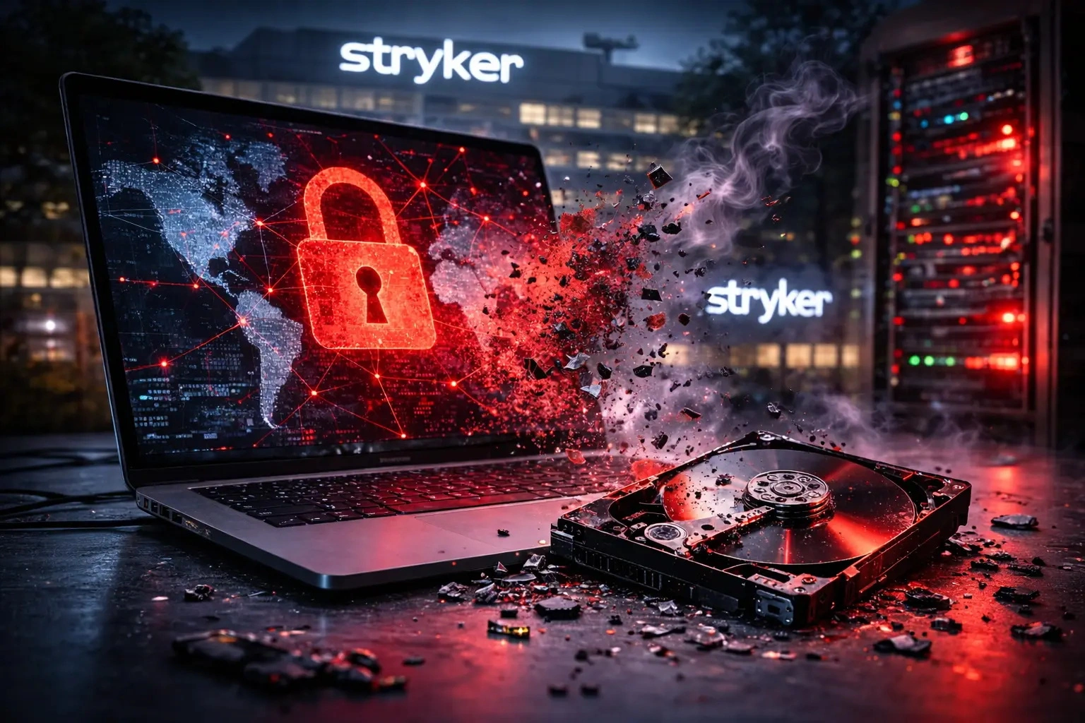 Nhóm hacker ủng hộ Iran có tên “Handala” đã thực hiện cuộc tấn công mạng quy mô lớn nhằm vào Stryker - một tập đoàn sản xuất thiết bị y tế có trụ sở tại Mỹ. Đồ họa: WION