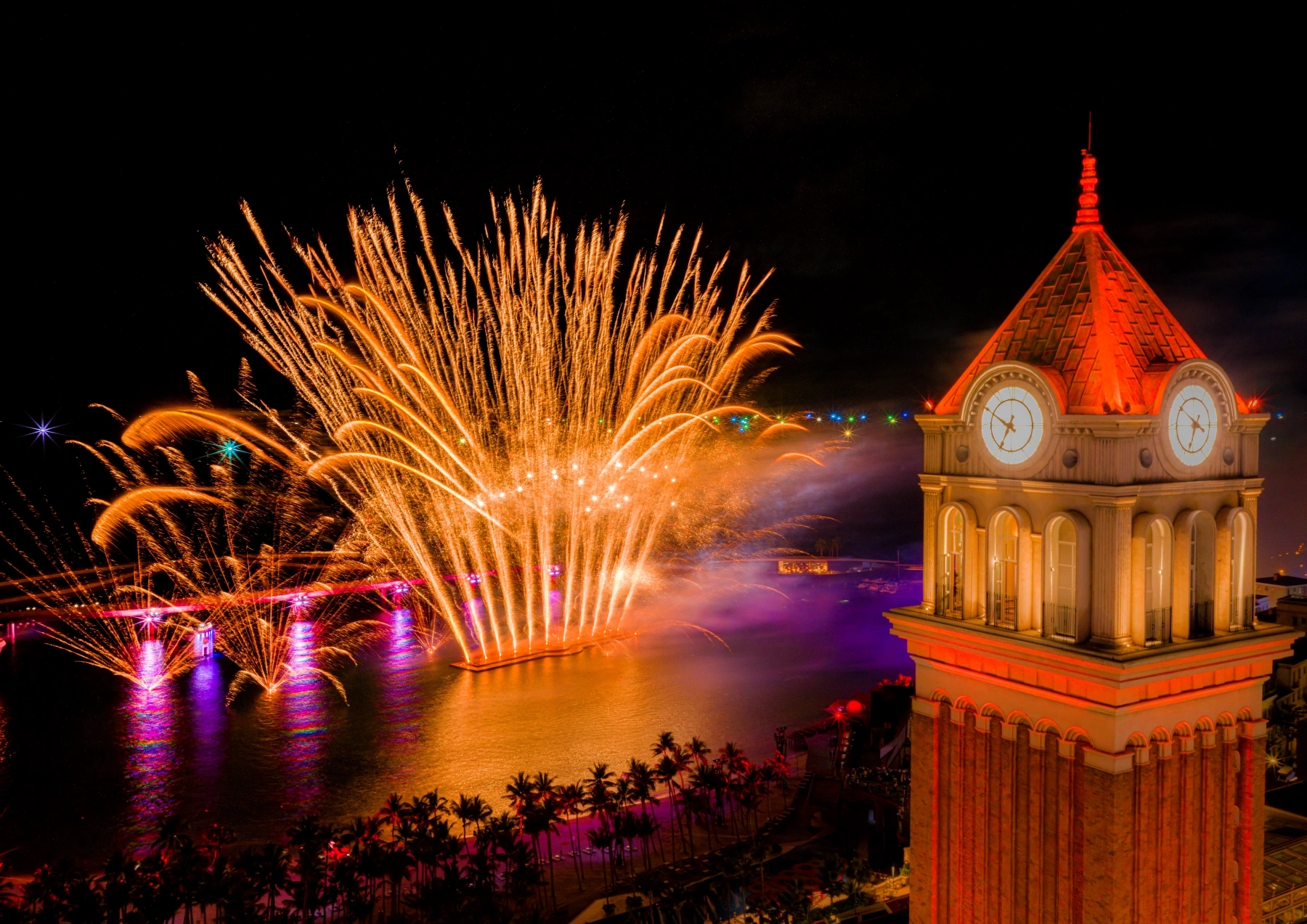 Màn trình diễn pháo hoa thắp sáng bầu trời thị trấn Hoàng Hôn của show “Symphony of the Sea”