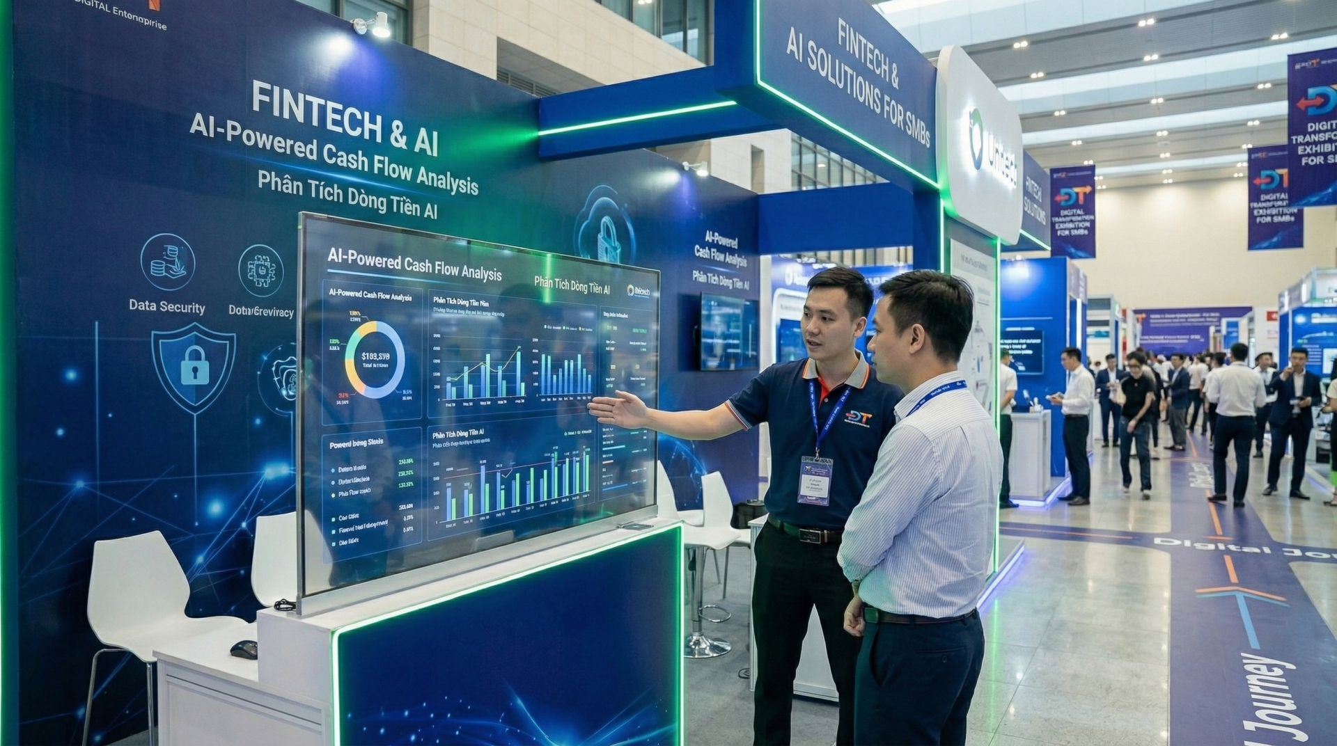 Sẽ có các gian trưng bày của các doanh nghiệp bên lề hội thảo (ảnh minh họa doa AI tạo ra)