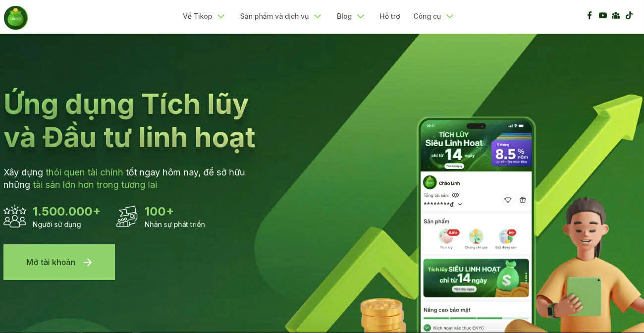 Ứng dụng tích luỹ đầu tư Tikop. Ảnh chụp màn hình.