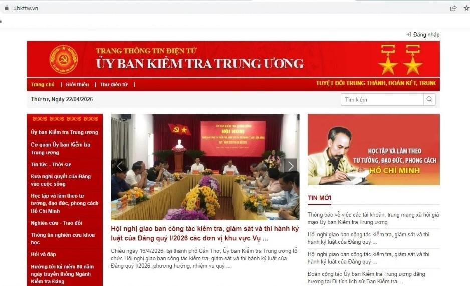 Trang Thông tin điện tử của Ủy ban Kiểm tra Trung ương.