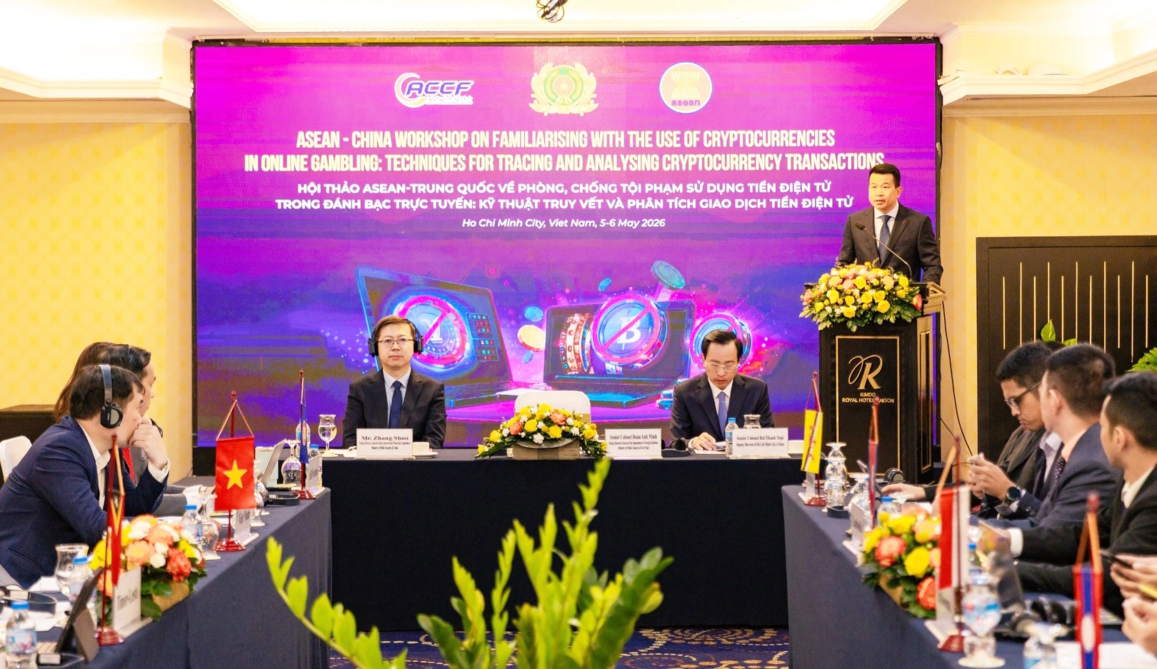 Quang cảnh Hội thảo ASEAN - Trung Quốc về phòng, chống tội phạm sử dụng tiền điện tử trong đánh bạc trực tuyến.