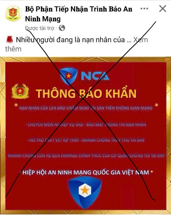 Giả mạo fanpage Hiệp hội An ninh mạng quốc gia để lừa đảo