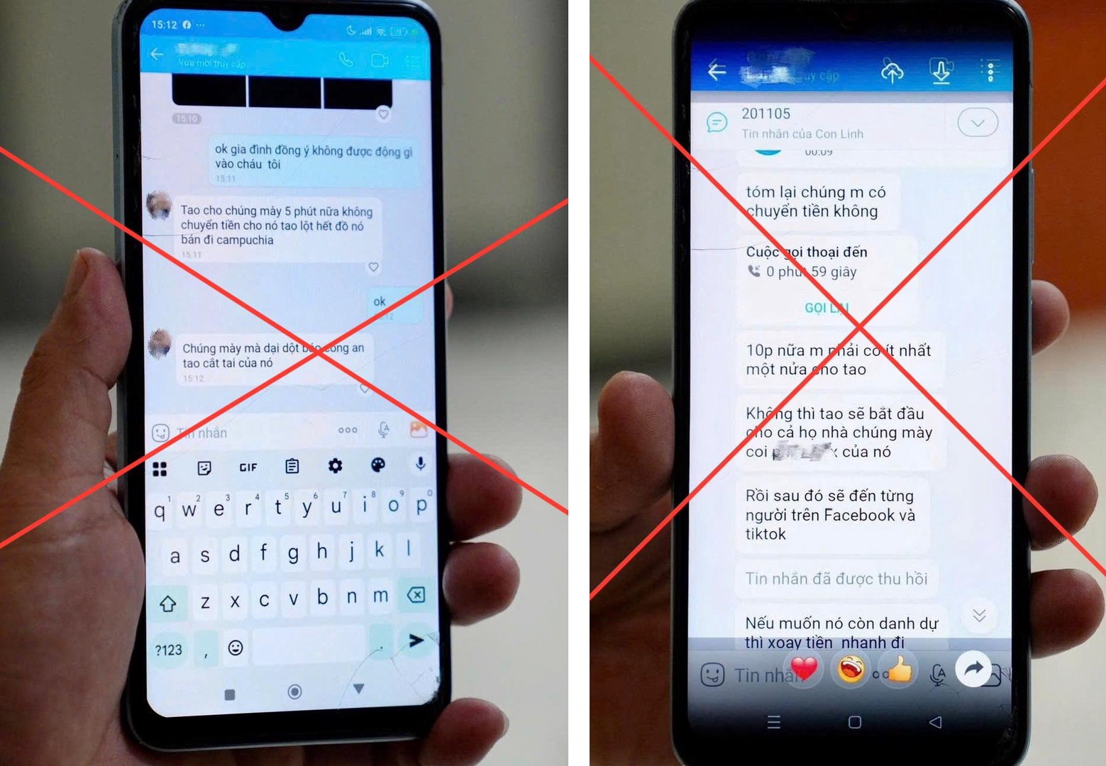 Tin nhắn của đối tượng gửi đến cho gia đình nạn nhân nhằm đe dọa, tống tiền. Ảnh: cơ quan công an cung cấp