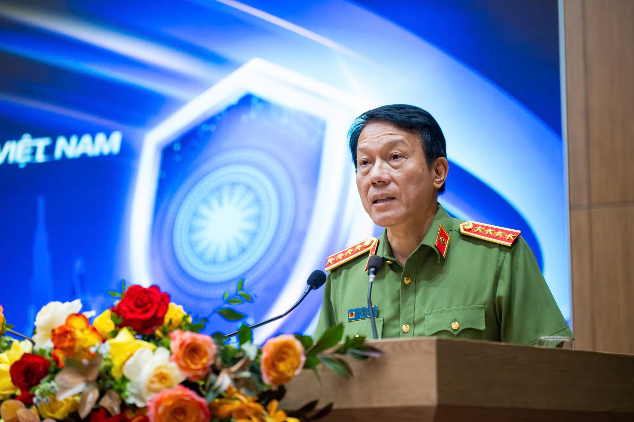 Bộ trưởng Bộ Công an - Đại tướng Lương Tam Quang phát biểu chỉ đạo tại sự kiện Ngày An ninh mạng Việt Nam