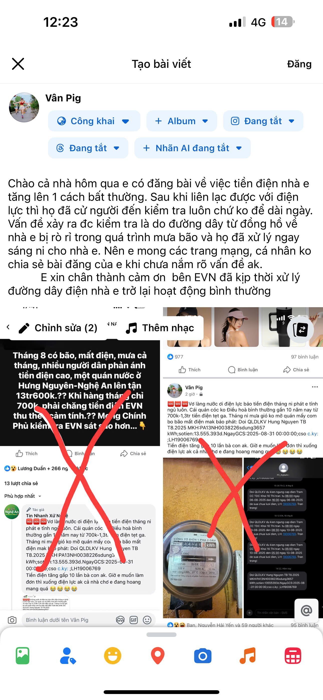 Khách hàng “Vân Pig” đã đăng tin đính chính trên facebook cá nhân.