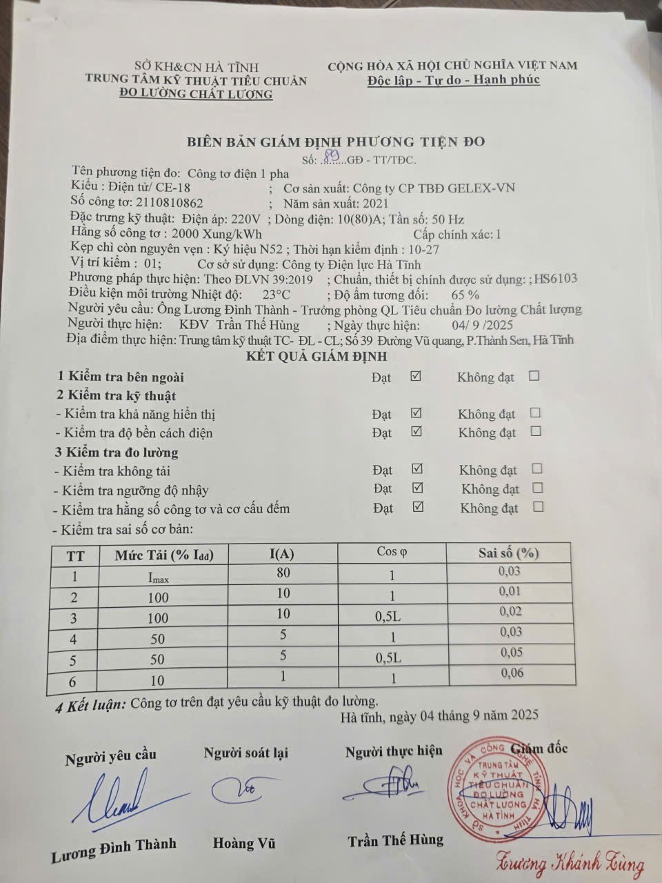 Kết quả giám định công tơ một số khách hàng có hóa đơn tăng.