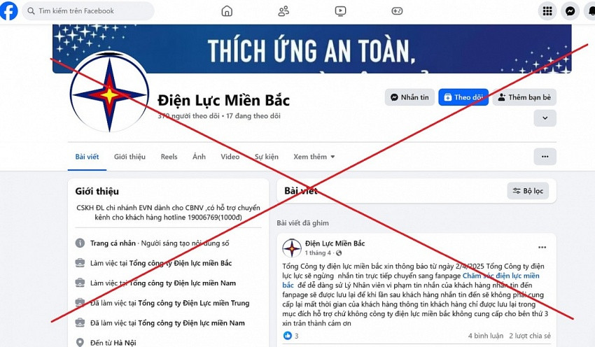 EVNNPC cảnh báo tình trạng giả mạo fanpage lừa đảo khách hàng