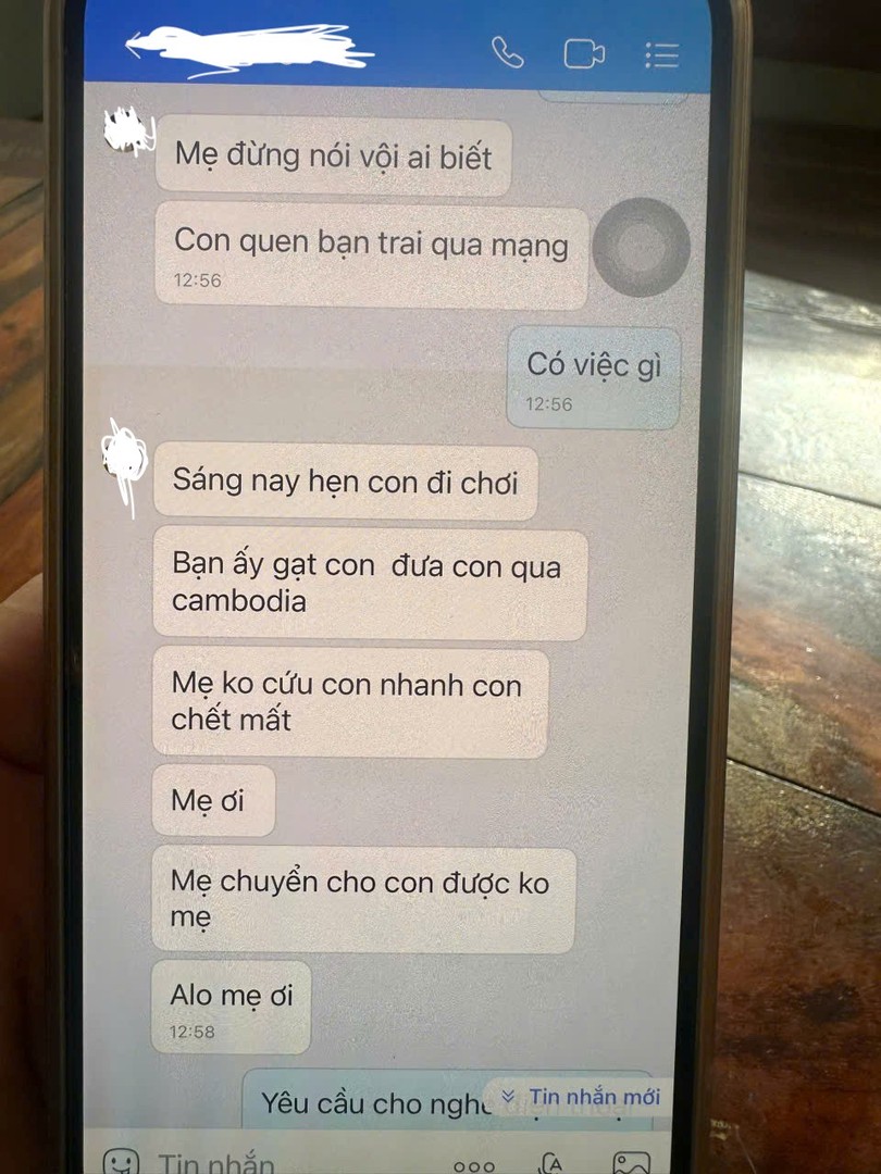 Đối tượng lừa đảo sử dụng tài khoản Zalo của nạn nhân để nhắn tin cho gia đình chuyển tiền chuộc.