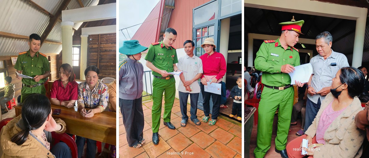 Lực lượng Công an xã tuyên truyền đến người dân trên địa bàn