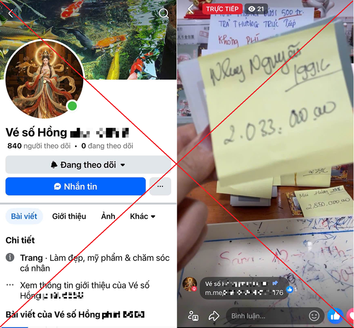 Tài khoản Facebook lừa đảo thông qua trò chơi cào vé số. (Ảnh: Cơ quan công an cung cấp)