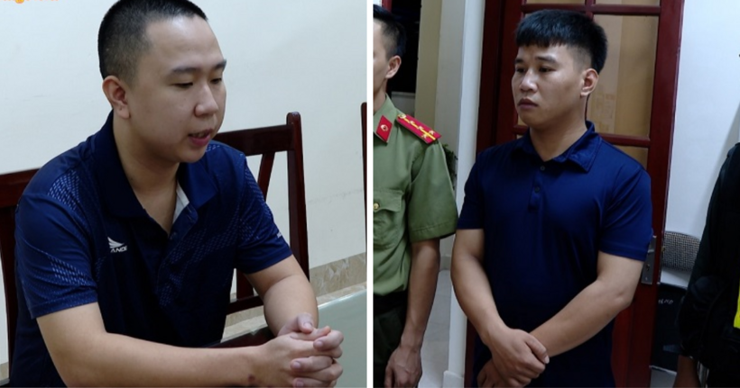 Bị can Nguyễn Văn Phượng và Nguyễn Duy Hoàng tại cơ quan công an.Ảnh: Công an Lạng Sơn cung cấp