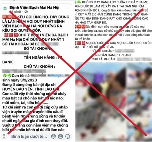 Công an Hưng Yên cảnh báo thủ đoạn mạo danh bệnh viện kêu gọi từ thiện trên Facebook. Ảnh: Hữu Chánh