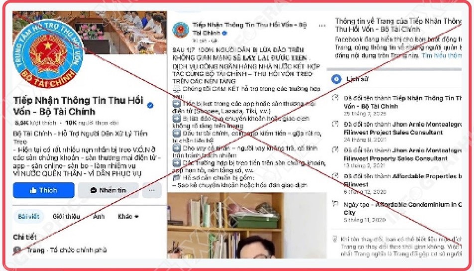 Bộ Tài chính khẳng định trang Facebook “Bộ Tài Chính - Cổng Tiếp Nhận Hồ Sơ” (hoặc các trang tương tự) là giả mạo Bộ Tài chính.