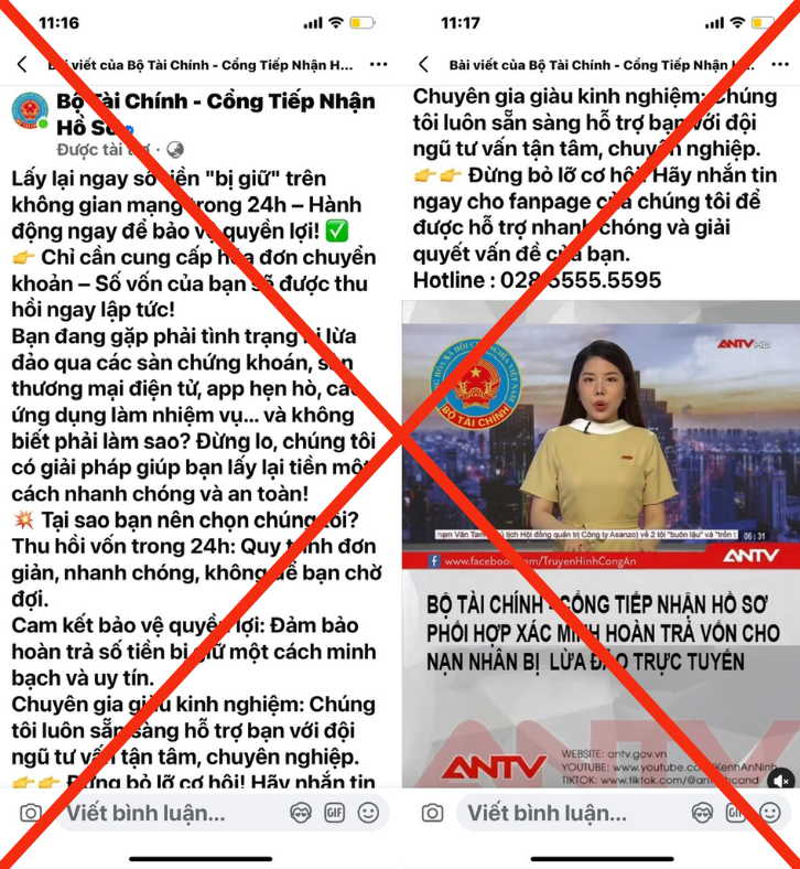 Trang facebook giả mạo Bộ Tài chính