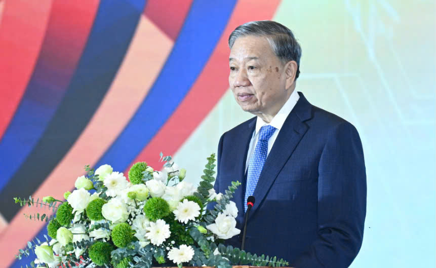 Tổng Bí thư Tô Lâm phát biểu tại Ngày hội đổi mới sáng tạo Quốc gia Việt Nam 2025. Ảnh BTC.