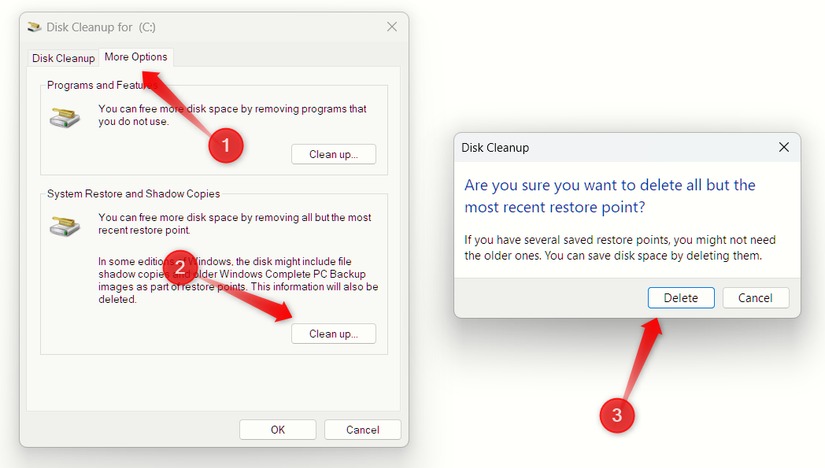 Dọn dẹp các điểm khôi phục cũ trên Windows
