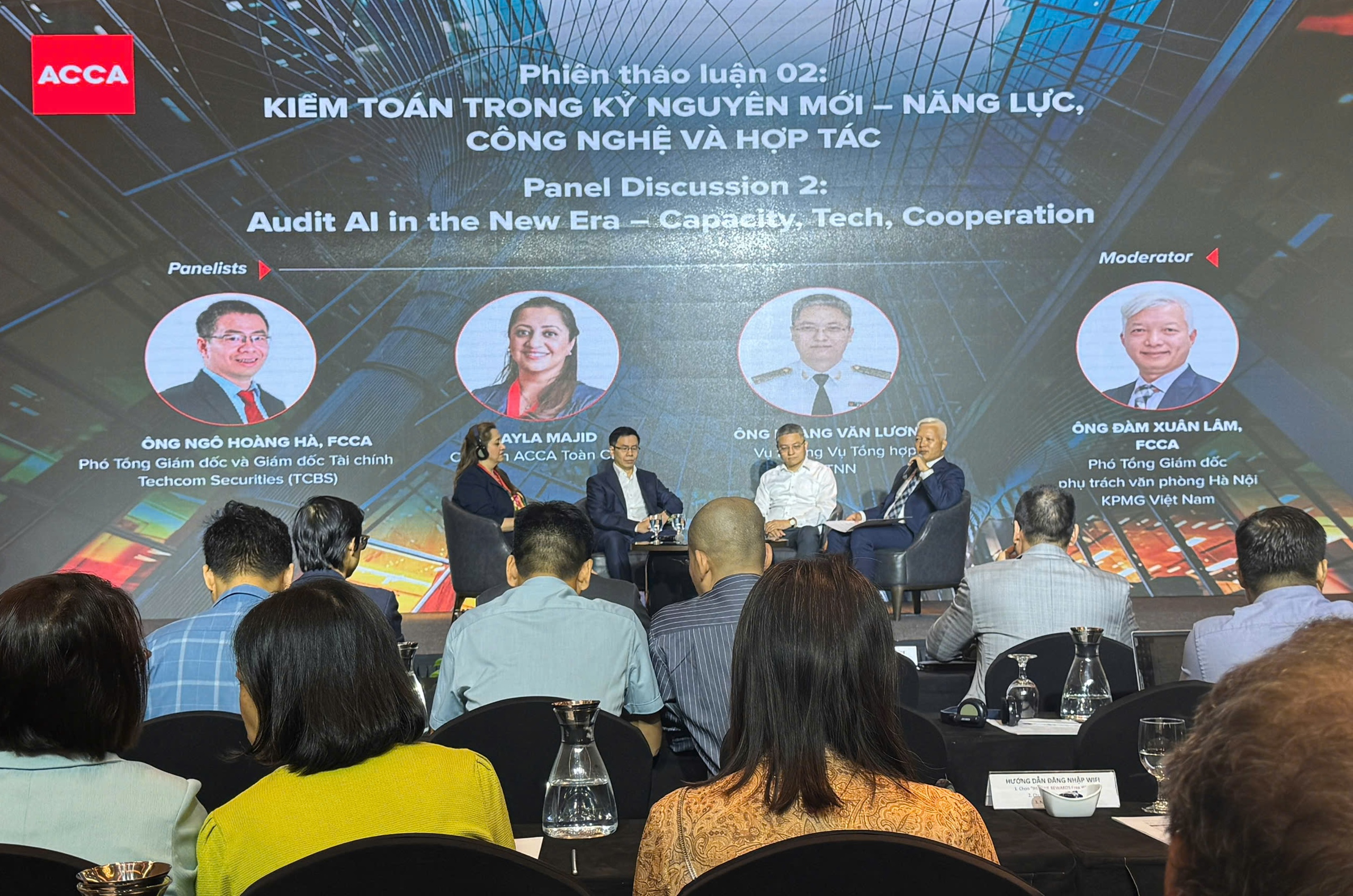 Các diễn giả thảo luận về vai trò của trí tuệ nhân tạo trong nâng cao hiệu quả kiểm toán và thúc đẩy tính minh bạch tài chính tại Hội thảo.