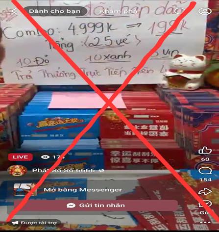 Các đối tượng lợi dụng hình thức livestream “xổ số cào trúng thưởng” để lừa đảo chiếm đoạt tài sản.