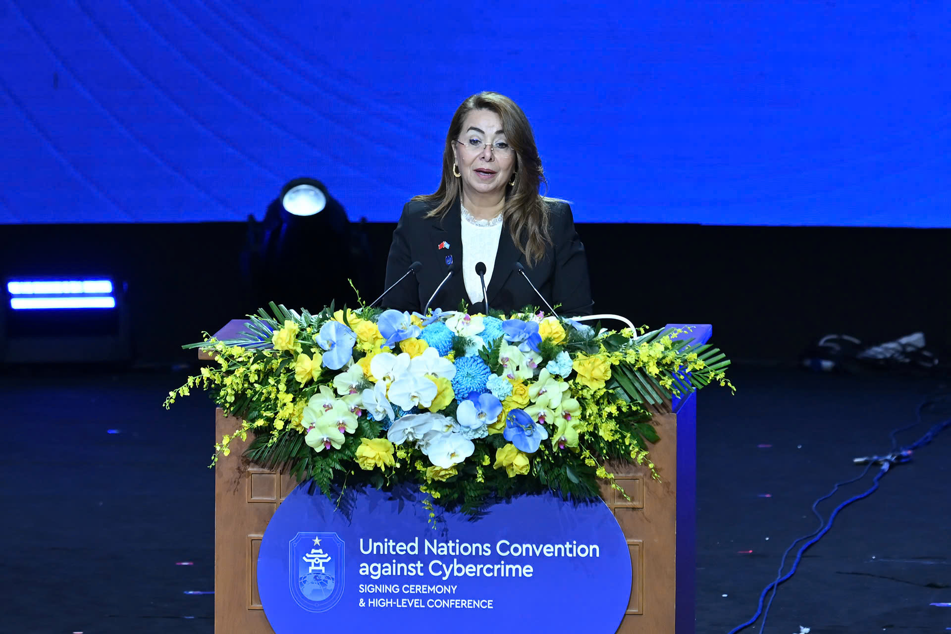 Giám đốc điều hành Cơ quan Phòng chống ma tuý và tội phạm của Liên hợp quốc (UNODC) Ghada Waly phát biểu.