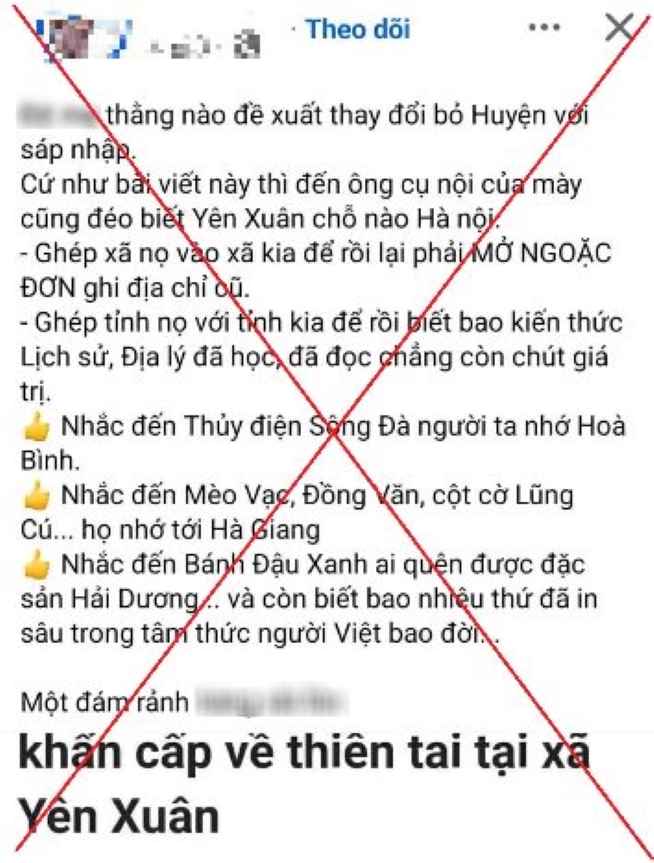 Công an xã Dương Hòa phát hiện một tài khoản đăng tải nội dung xúc phạm tổ chức chính quyền địa phương hai cấp trong mùa mưa bão.