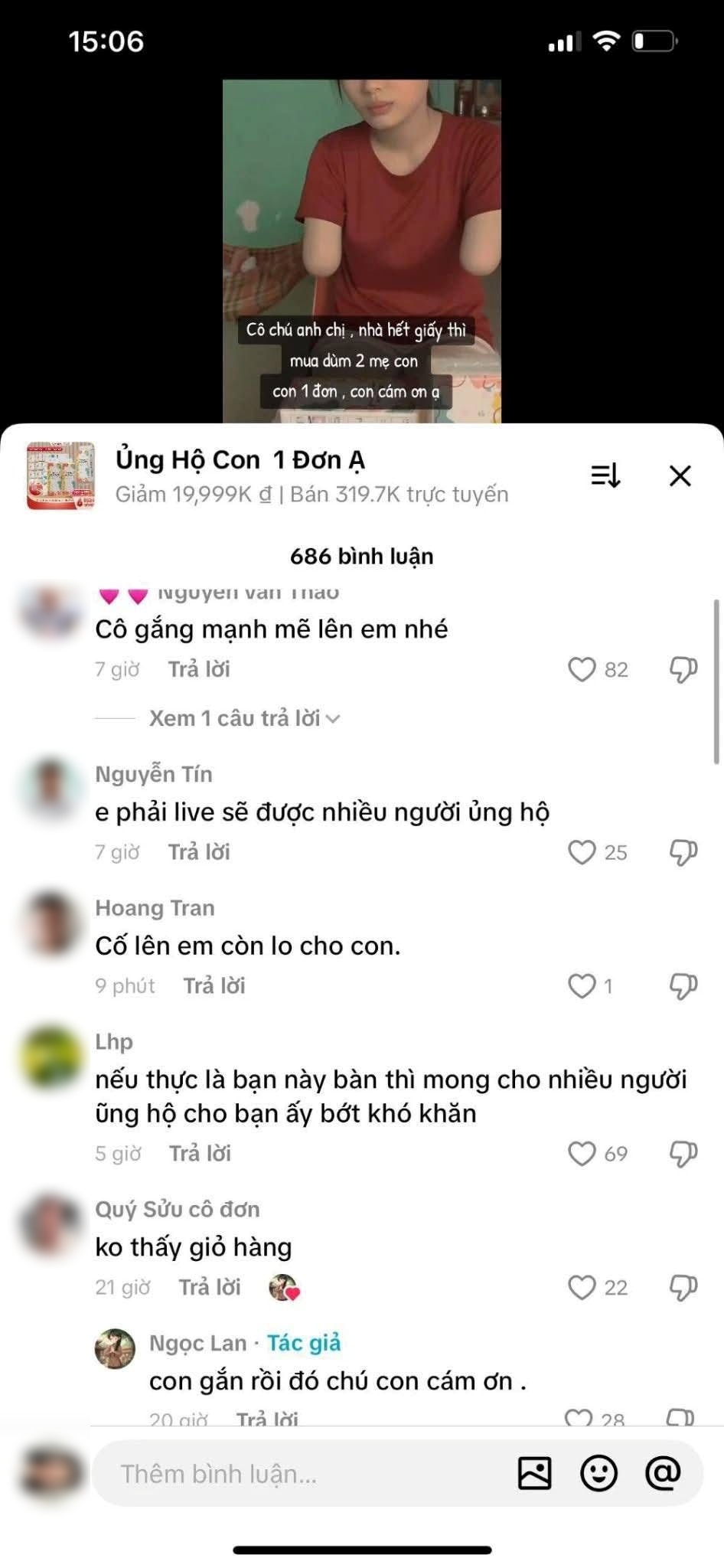 Nhiều người để lại bình luận động viên, mua hàng ủng hộ