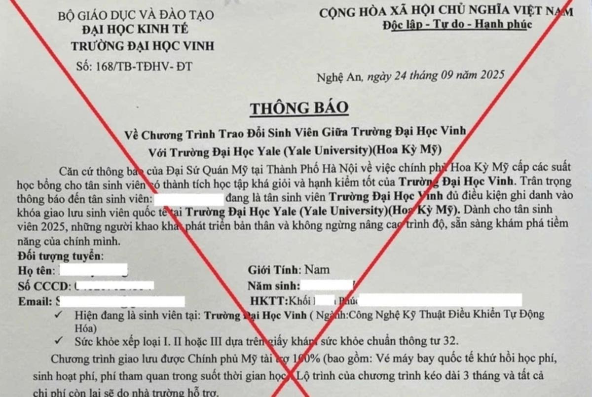 Một văn bản giả mạo Trường Đại học Vinh