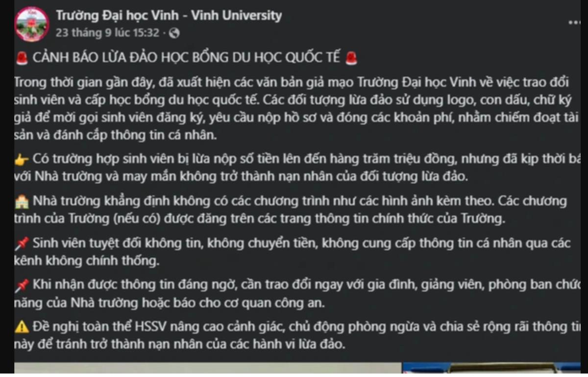 Các đối tượng lừa đảo sử dụng logo, con dấu, chữ ký giả để mời sinh viên đăng ký, yêu cầu nộp hồ sơ và đóng các khoản phí, nhằm chiếm đoạt tài sản và đánh cắp thông tin cá nhân.