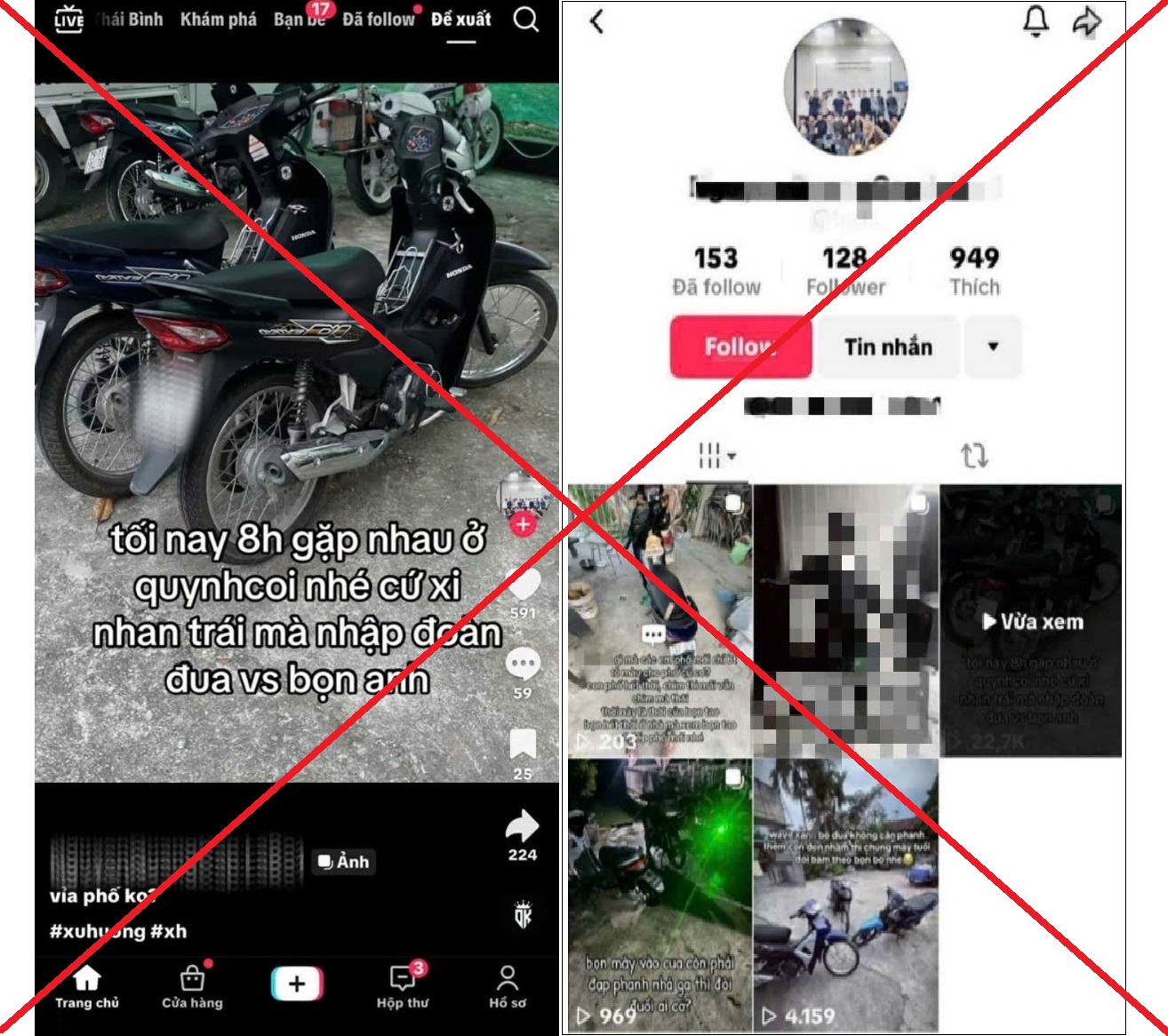 Video ngắn trên TikTok có nội dung cổ xúy hành vi đua xe trái phép.