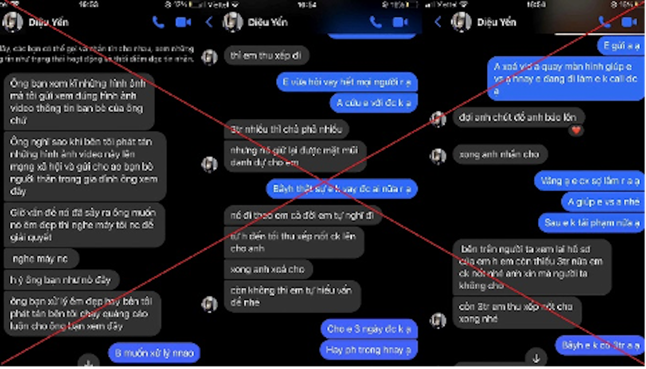 Tin nhắn đe dọa nạn nhân của các đối tượng.