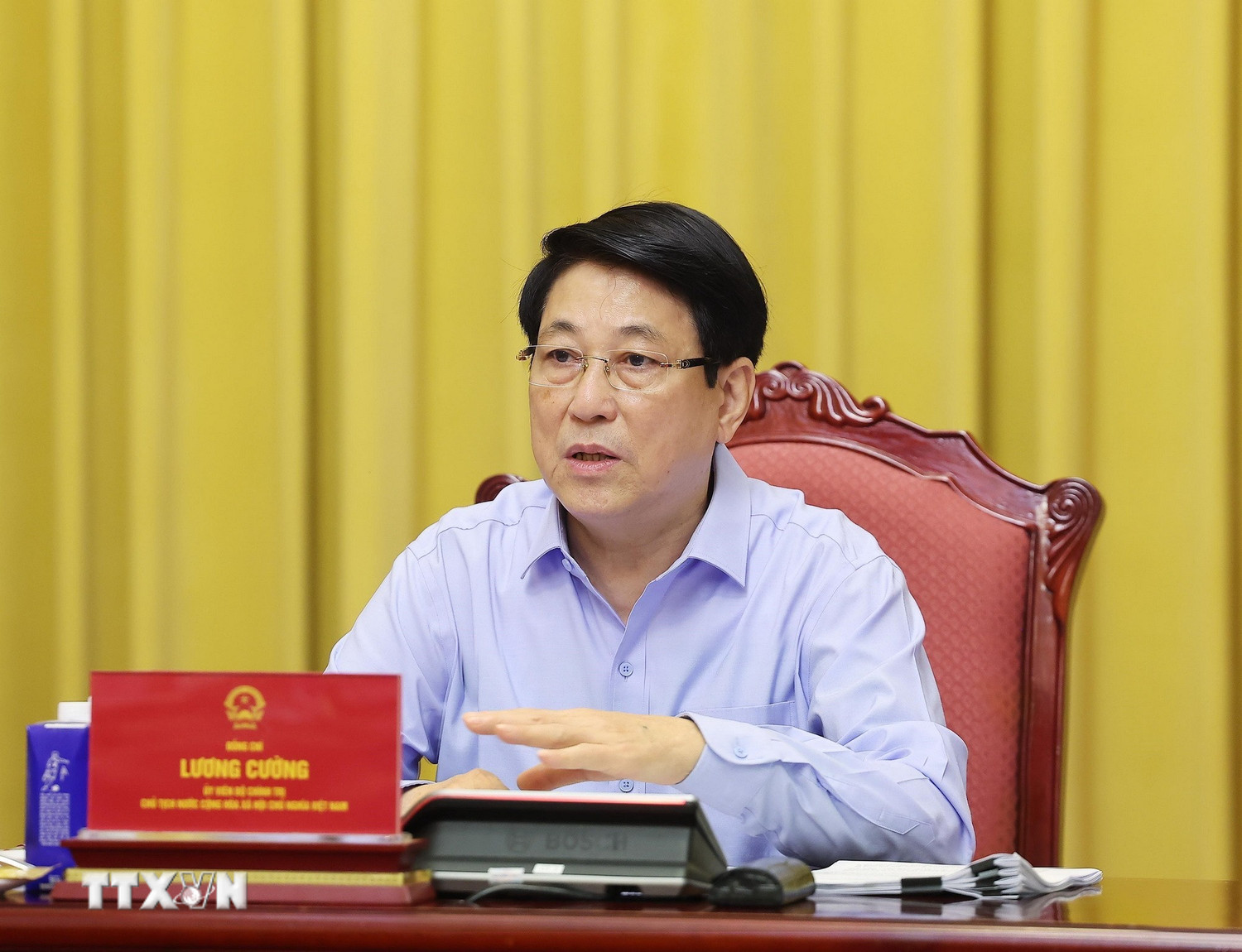 Chủ tịch nước Lương Cường chủ trì buổi làm việc. Nguồn: Thông tấn xã Việt Nam