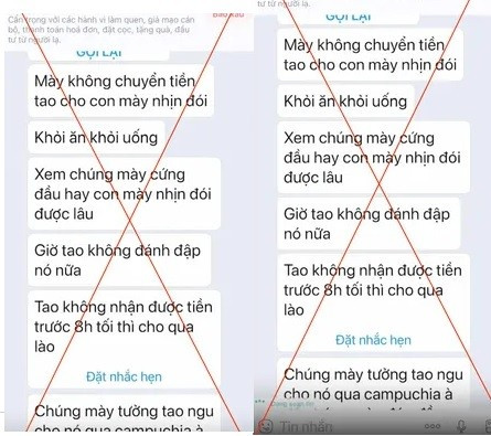 Tin nhắn đe dọa của đối tượng.