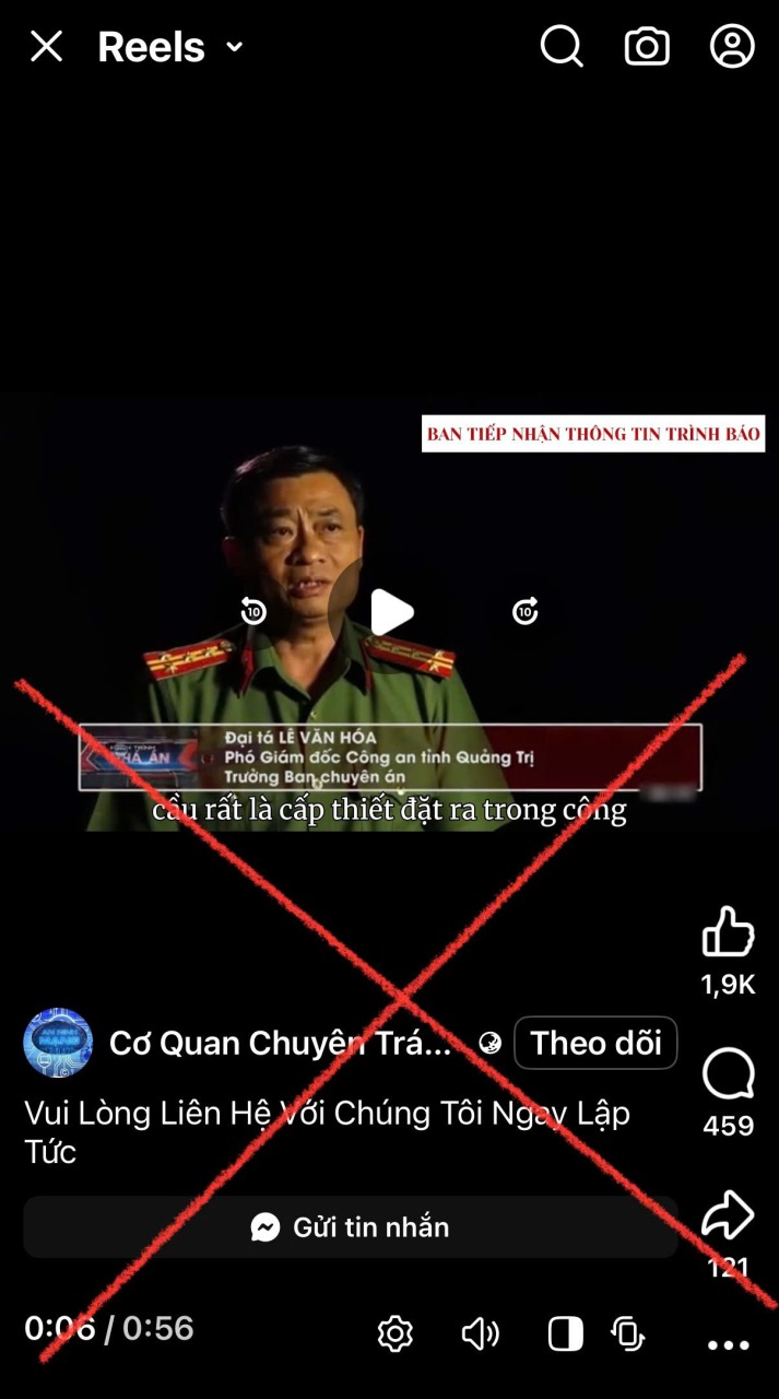 Hình ảnh và lời nói của lãnh đạo Công an tỉnh Quảng Trị bị chỉnh sửa, lồng ghép trái phép trong video giả mạo lan truyền trên mạng xã hội.