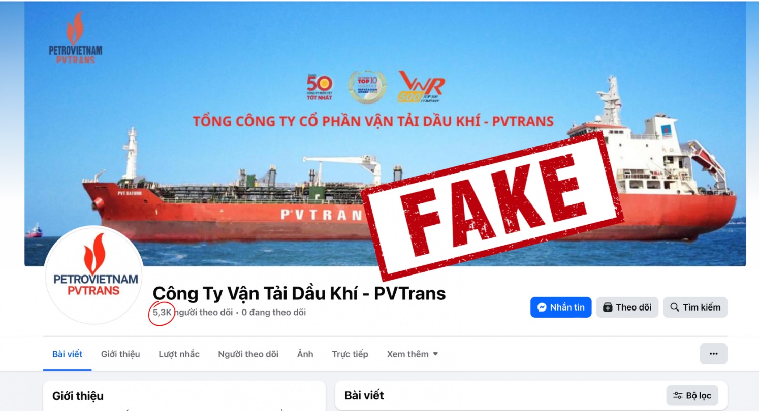 Trang Fanpage giả mạo thông tin tuyển dụng của PVTrans
