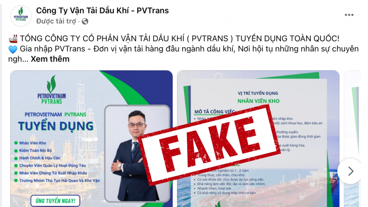 Trang Fanpage giả mạo PVTrans