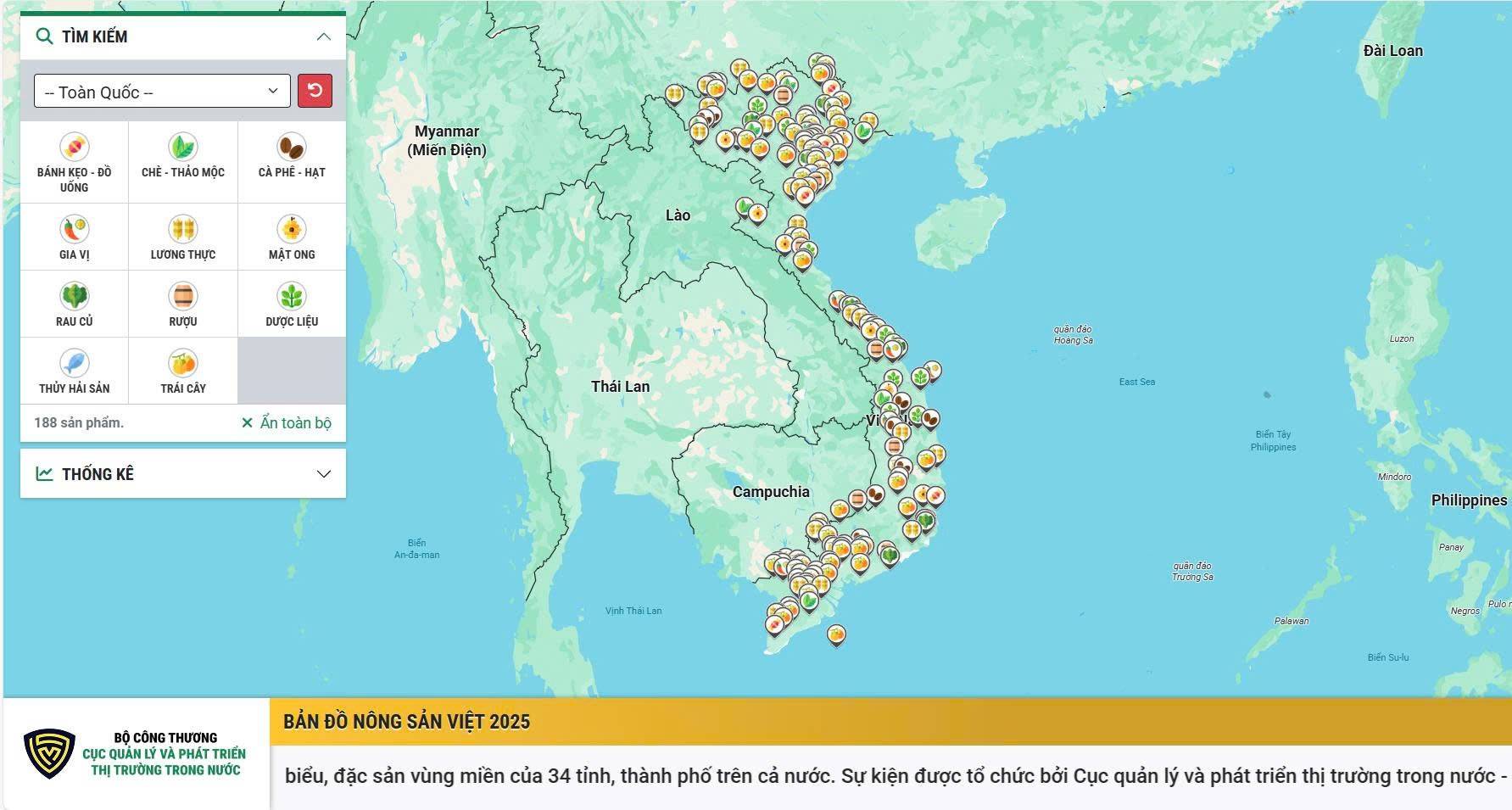 Giao diện nền tảng “Bản đồ nông sản Việt” được giới thiệu trong khuôn khổ Tuần lễ Nông sản Việt 2025.
