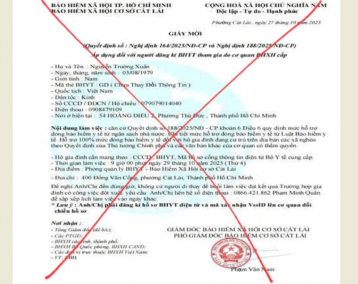“Giấy mời” có đóng dấu đỏ và chữ ký giả mạo lãnh đạo BHXH mới xuất hiện.