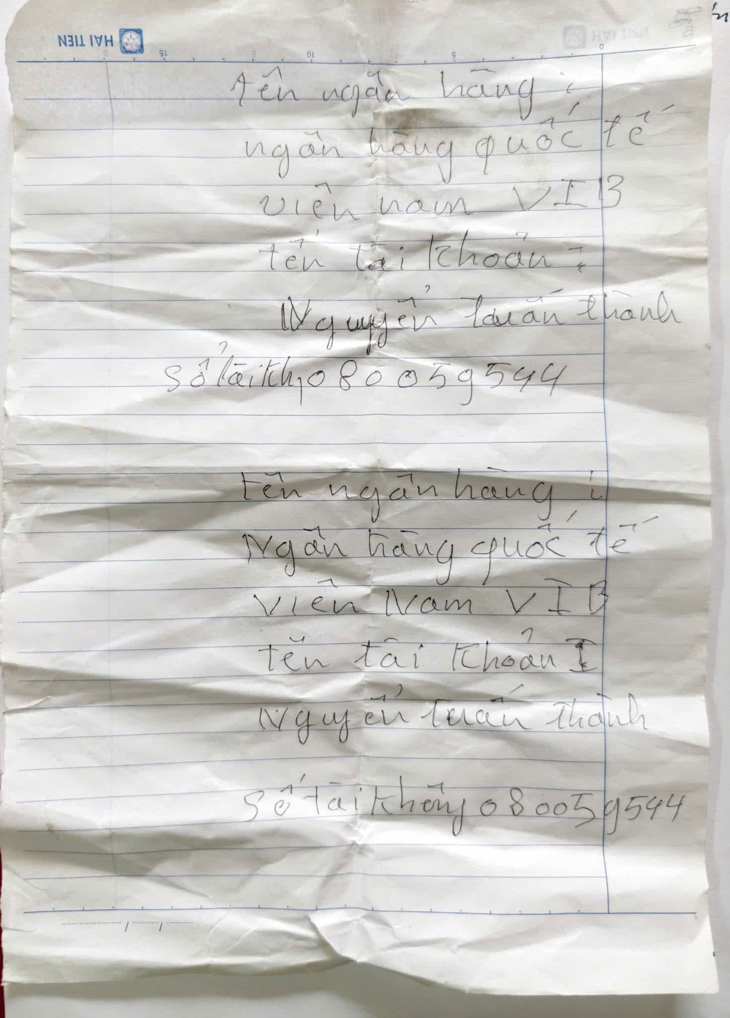 Số tài khoản ngân hàng mà đối tượng lừa đảo cung cấp. Ảnh Công an tỉnh Nghệ An