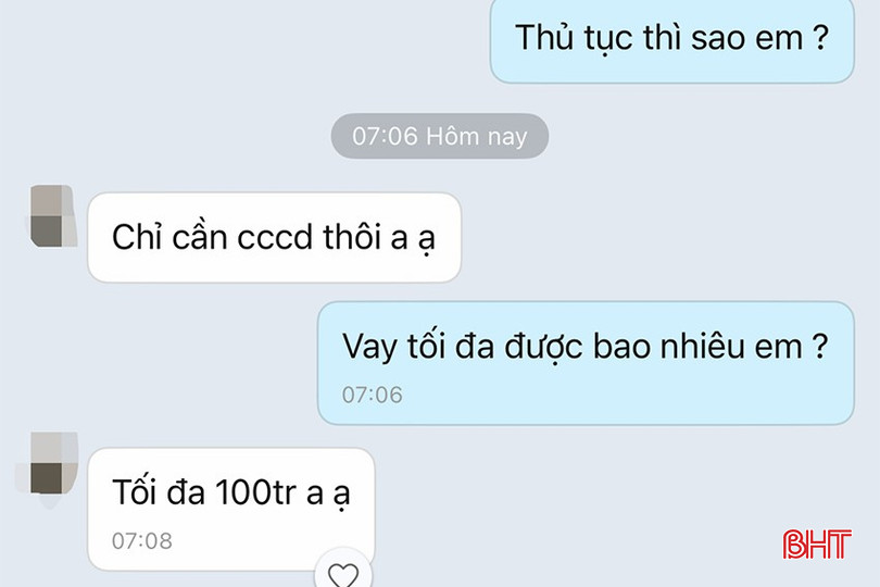 Tin nhắn mời vay tiền qua Zalo với thủ tục dễ dàng, nhanh chóng.Ảnh Báo Hà Tĩnh