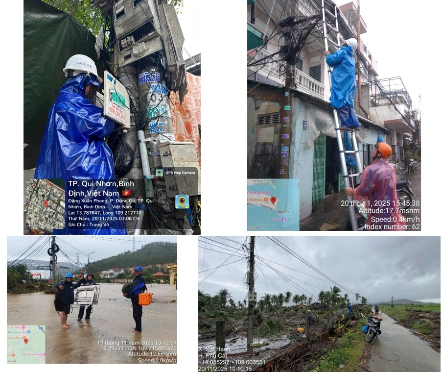 Khi nước tạm rút, các đội kỹ thuật của VNPT Gia Lai và VNPT Đắk Lắk lập tức có mặt để xử lý sự cố