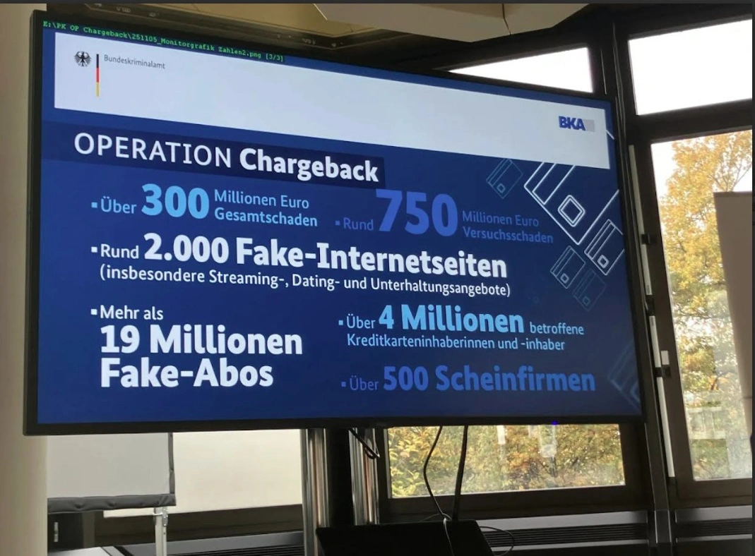 Bản trình bày chi tiết của giới chức Đức về “Operation Chargeback”tại một cuộc họp báo ở Wiesbaden, Đức ngày 5/11. Ảnh: Bloomberg.