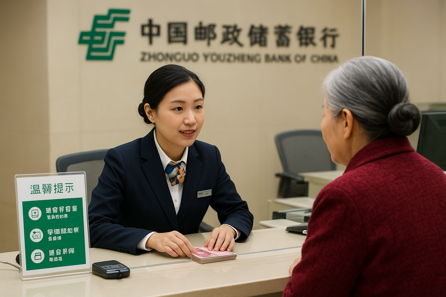 Ảnh minh họa bàn giao dịch Ngân hàng Tiết kiệm Bưu điện Trung Quốc. Ảnh PSBC