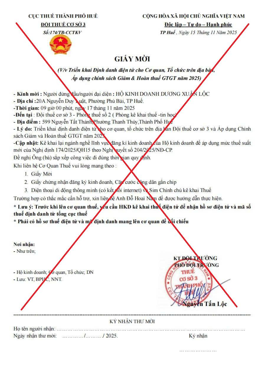 Nội dung giả mạo cơ quan thuế nhằm lừa đảo người dân.