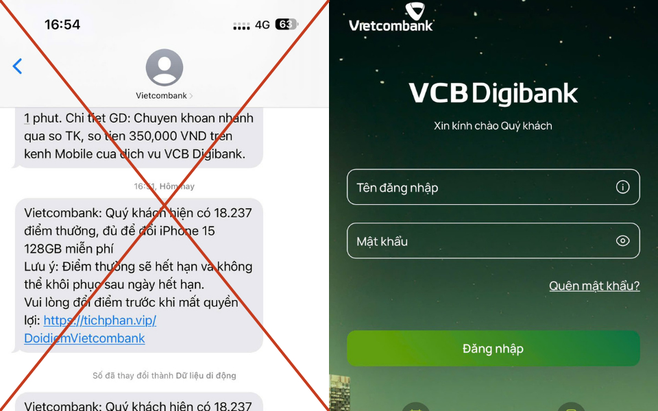 Ngân hàng Vietcombank vừa phát đi thông báo cảnh báo người dân về các tin nhắn giả mạo ngân hàng.